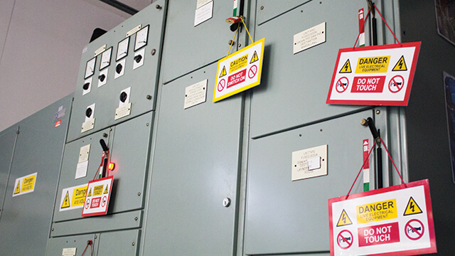 Low Voltage unit set up with safety signs used in healthcare environments